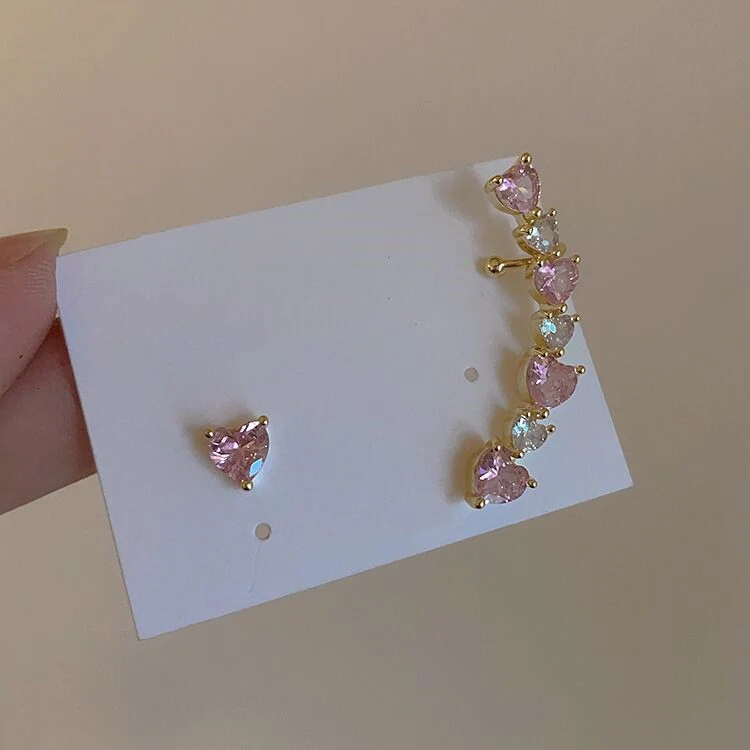 Sweet Pink Zircon Heart Stud Earrings   HA1541 - Image 2