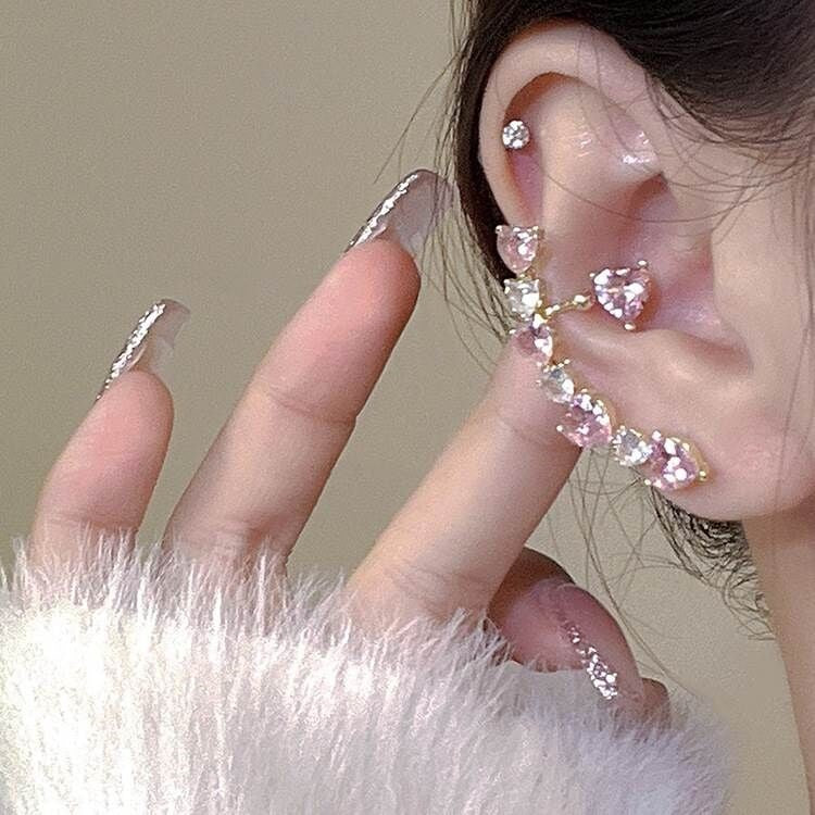 Sweet Pink Zircon Heart Stud Earrings   HA1541 - Image 4
