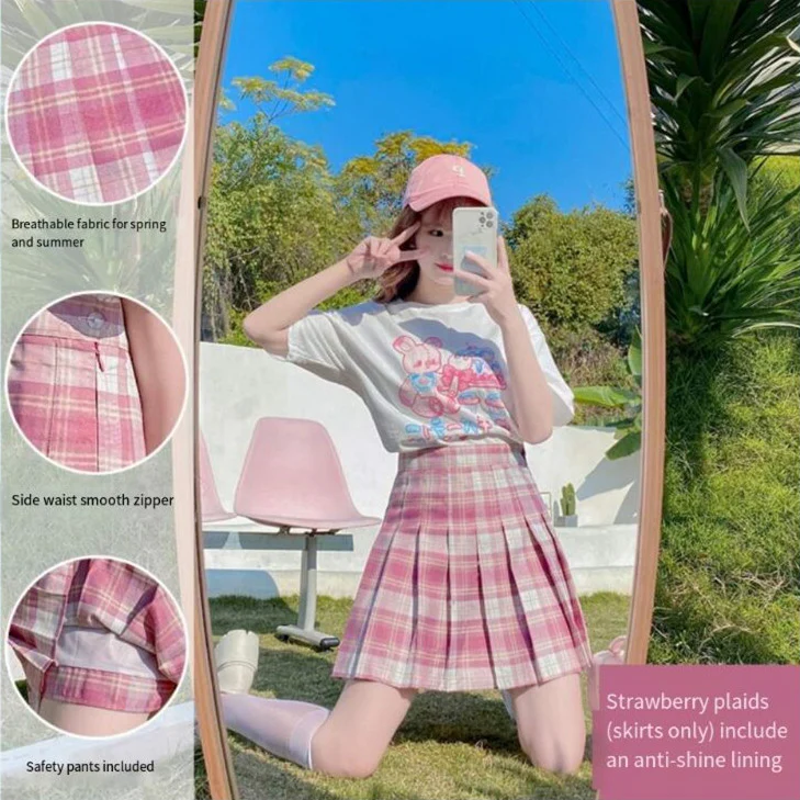 Sweet Plaid Pleated Skirt   HA0501 - Image 3