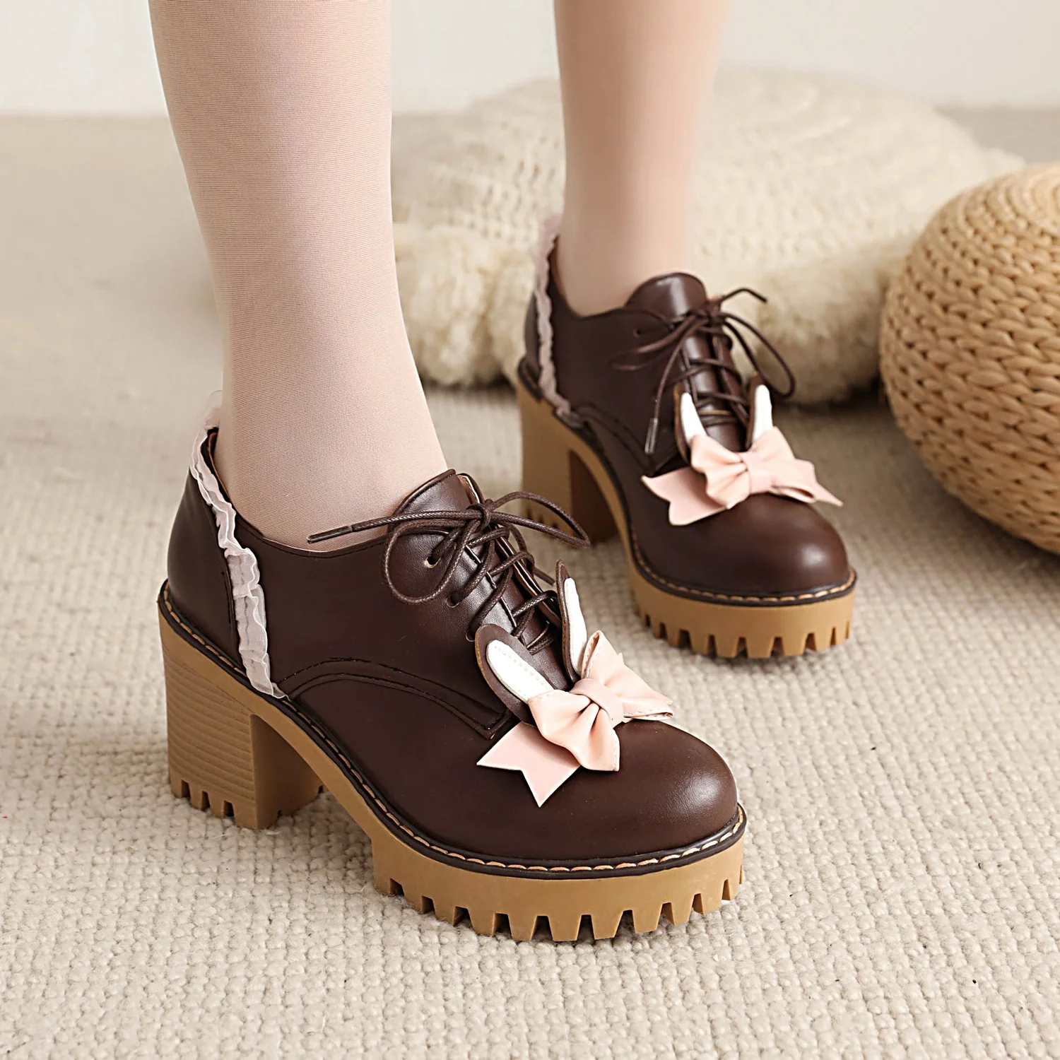 Sweet round toe chunky heel women's shoes  HA0528 - Image 4