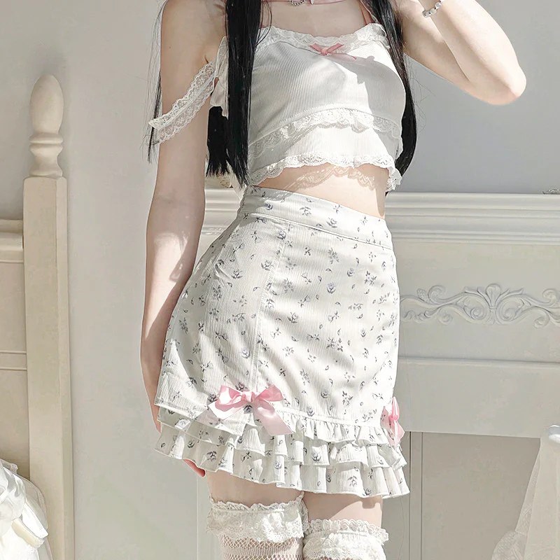 Sweet Ruffled Bow Floral Skirt  HA0622 - Image 2