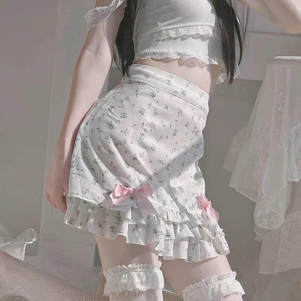 Sweet Ruffled Bow Floral Skirt  HA0622 - Image 3