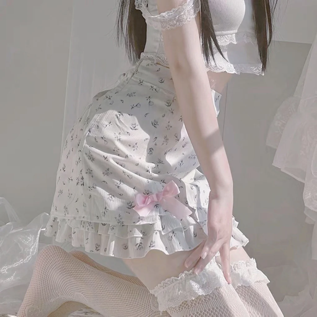 Sweet Ruffled Bow Floral Skirt  HA0622 - Image 4