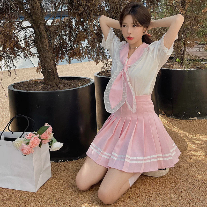 Sweet Shirt Top Pleated Skirt Set  HA0491 - Image 5