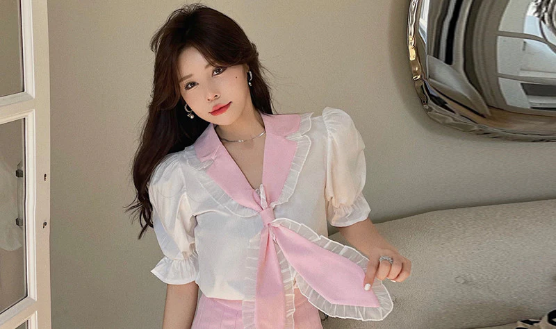 Sweet Shirt Top Pleated Skirt Set  HA0491 - Image 6