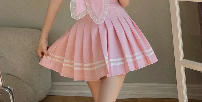 Sweet Shirt Top Pleated Skirt Set  HA0491 - Image 7