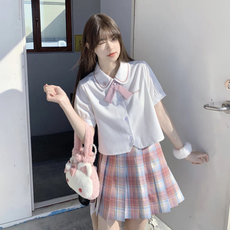 Sweet Short Sleeve Short White Shirt HA0884 - Image 4