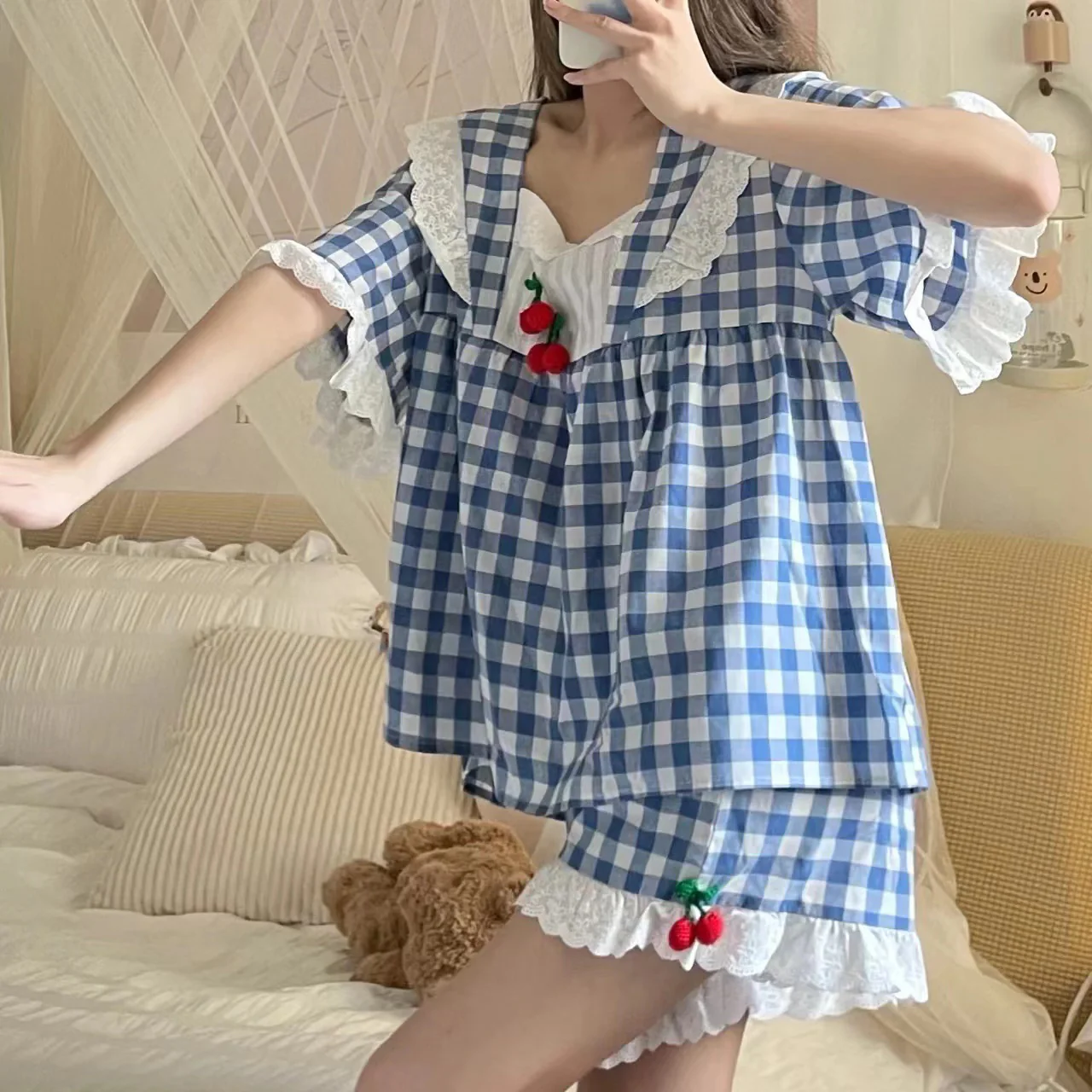 Sweet Square Neck Short Sleeve Dress Set   HA0543 - Image 4