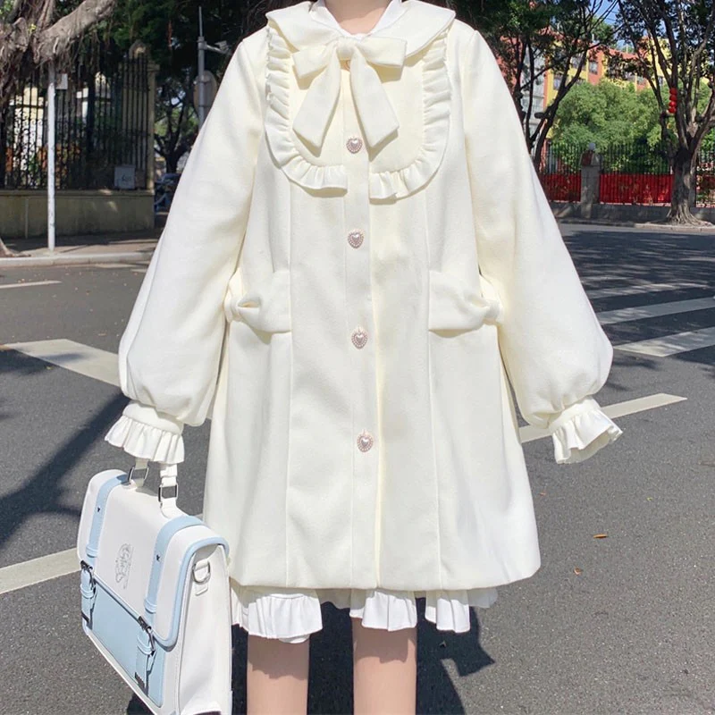 Sweet Thick Lace Bow Coat   HA1459 - Image 4