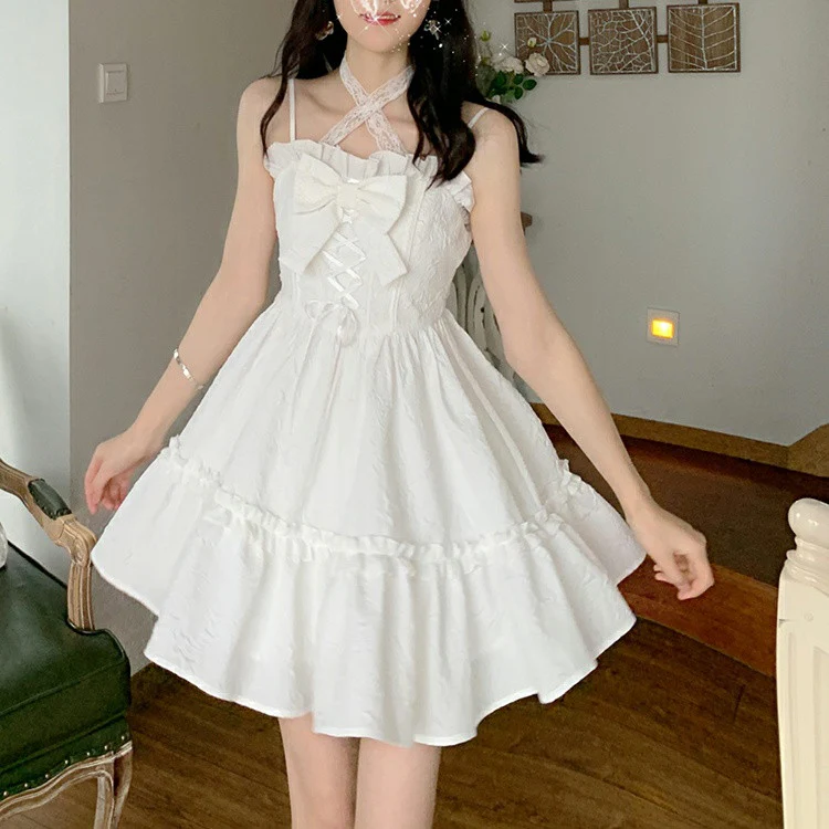 Sweet White Slip Dress Bow Dress  HA0757 - Image 3