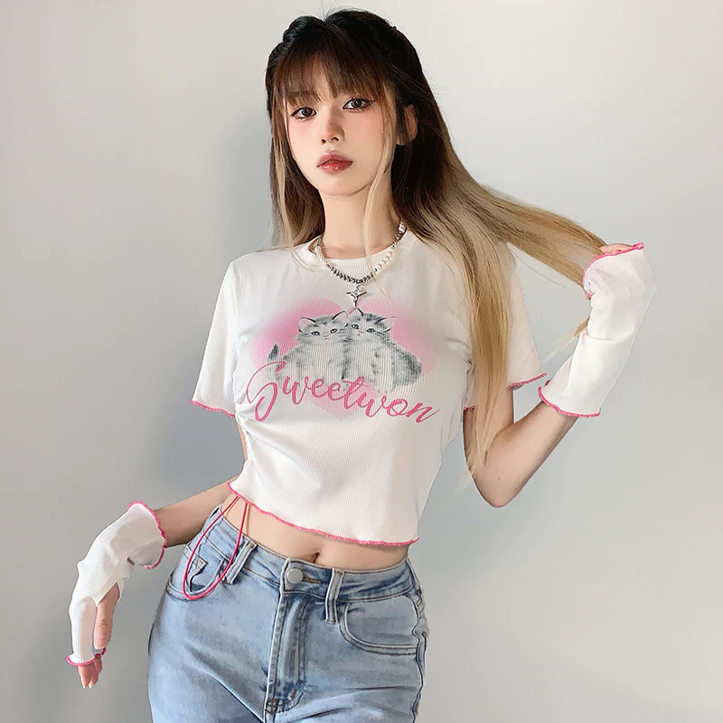 Sweetheart cat print T-shirt   HA0550 - Image 2