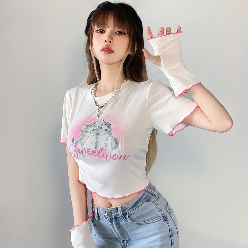 Sweetheart cat print T-shirt   HA0550 - Image 3