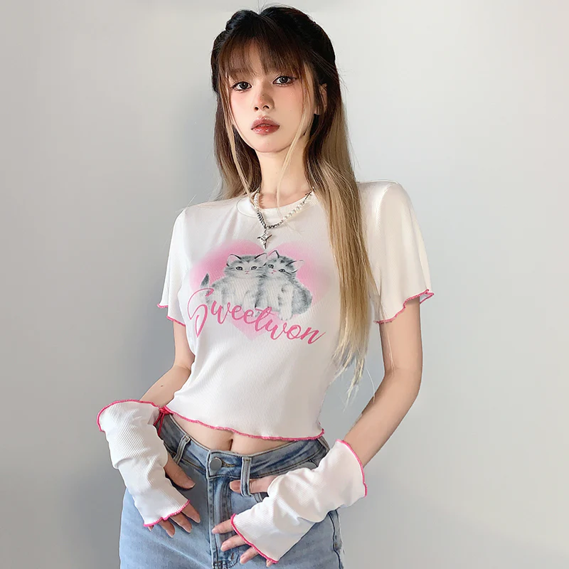 Sweetheart cat print T-shirt   HA0550 - Image 4