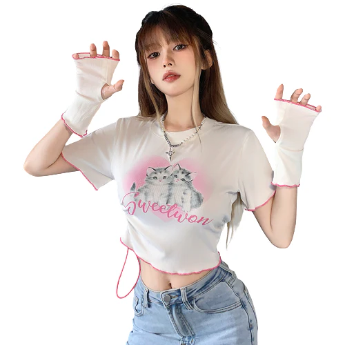 Sweetheart cat print T-shirt   HA0550 - Image 5