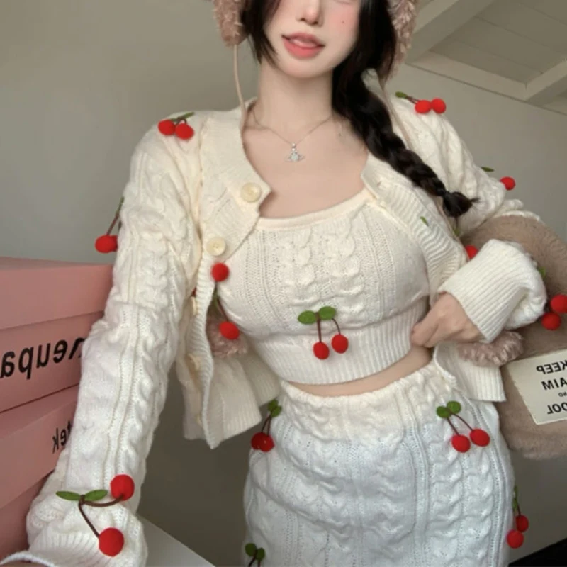 Three-piece twist-knit cardigan skirt   HA2205 - Image 3