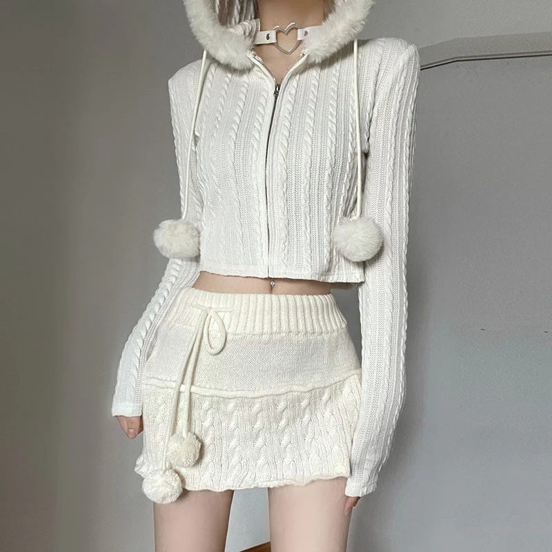 Twist-textured fur-paneled hooded sweater   HA1552 - Image 2