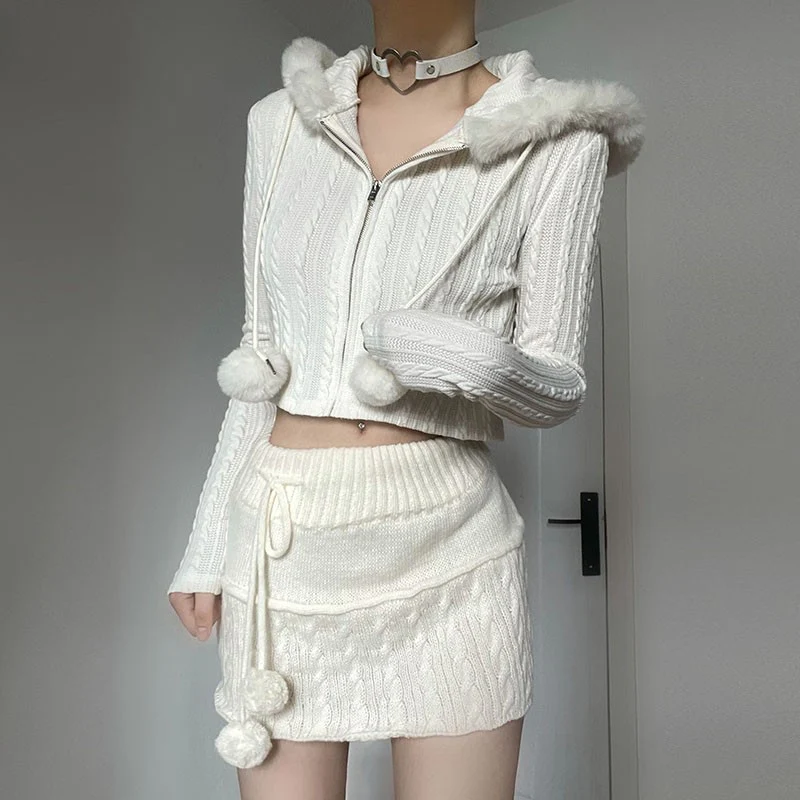 Twist-textured fur-paneled hooded sweater   HA1552 - Image 3