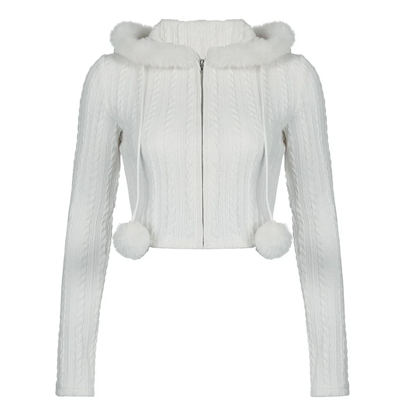 Twist-textured fur-paneled hooded sweater   HA1552 - Image 5