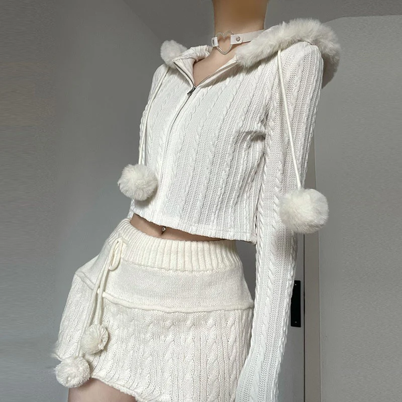Twist-textured fur-paneled hooded sweater   HA1552 - Image 6