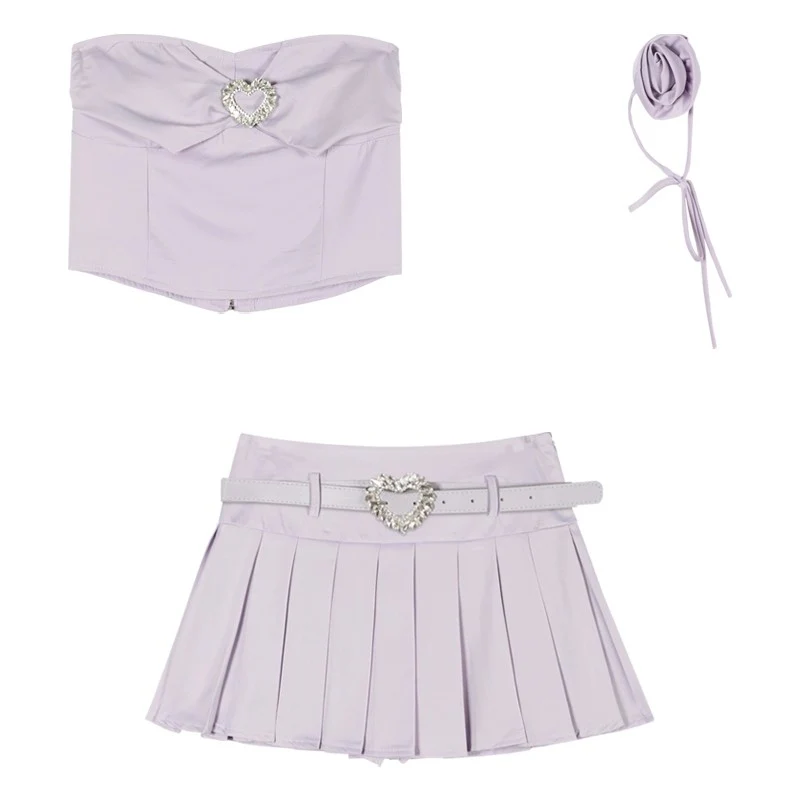 Two-piece purple tube top tank top and skirt   HA1984 - Image 6