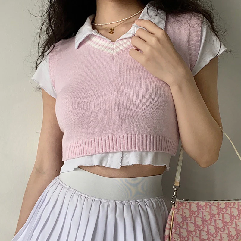 V-neck knitted vest  HA1128 - Image 2