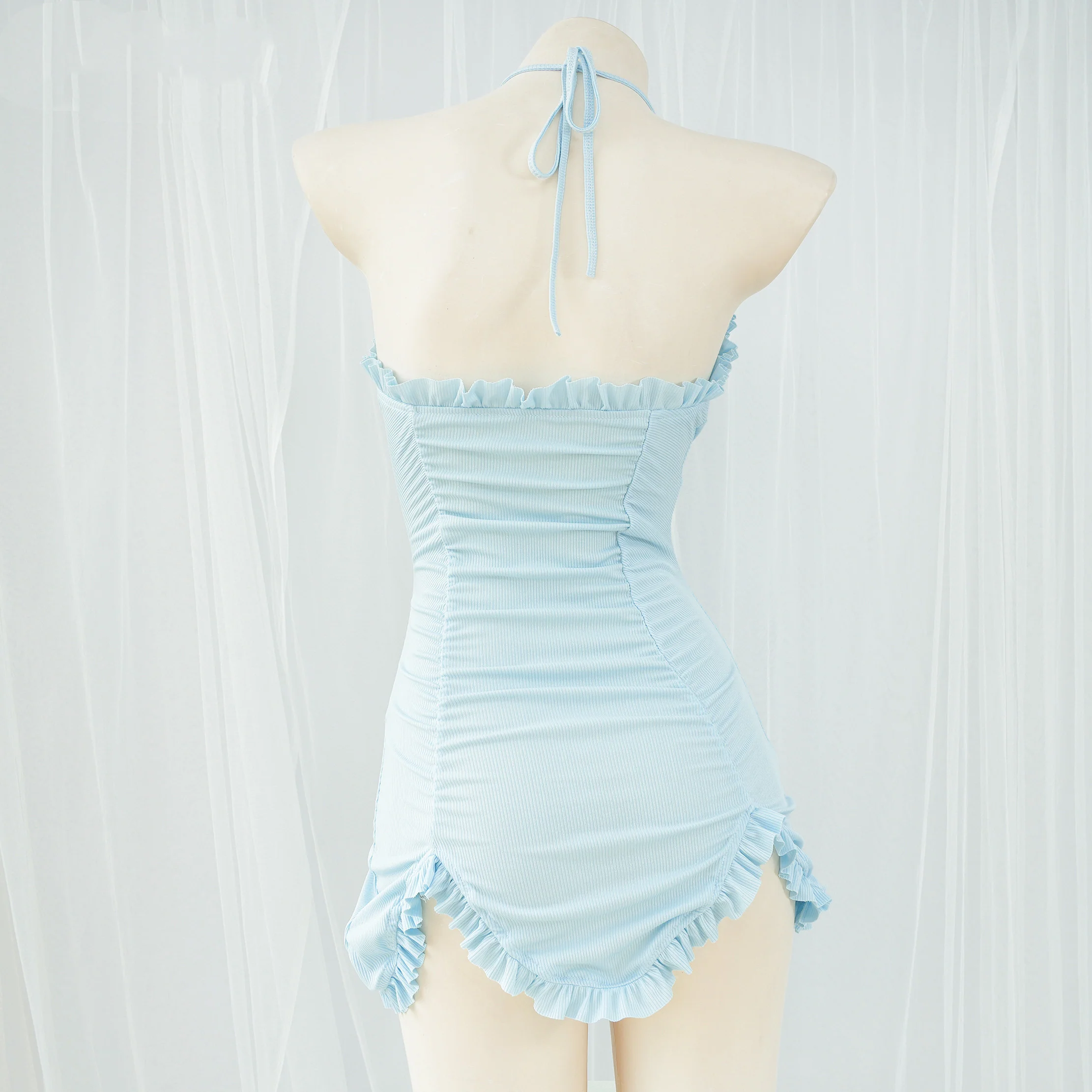 V-neck lace nightdress package hip miniskirt dress    HA1072 - Image 4