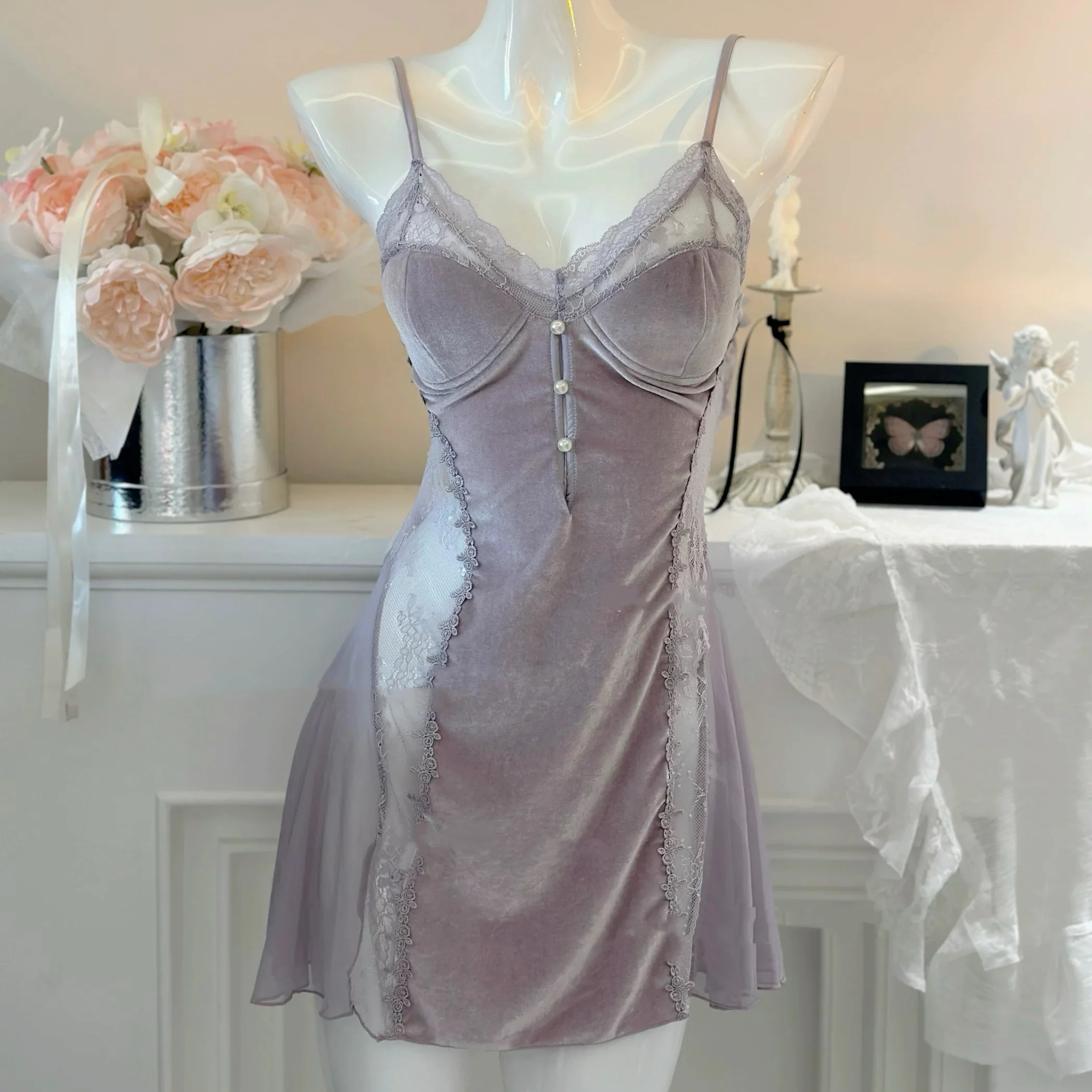 Velvet lace dress HA2810 - Image 5