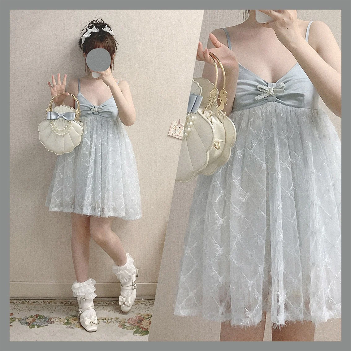 Water blue low cut dress  HA1558 - Image 4
