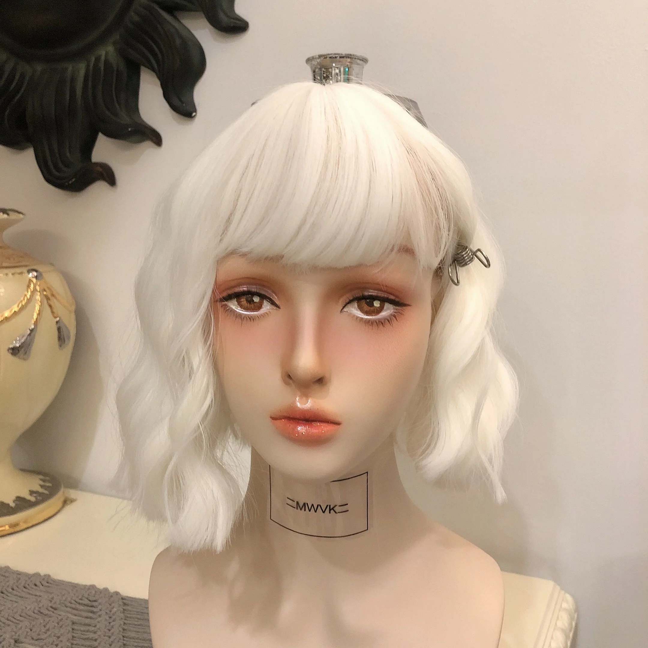 White black short curly hair  HA0056 - Image 6