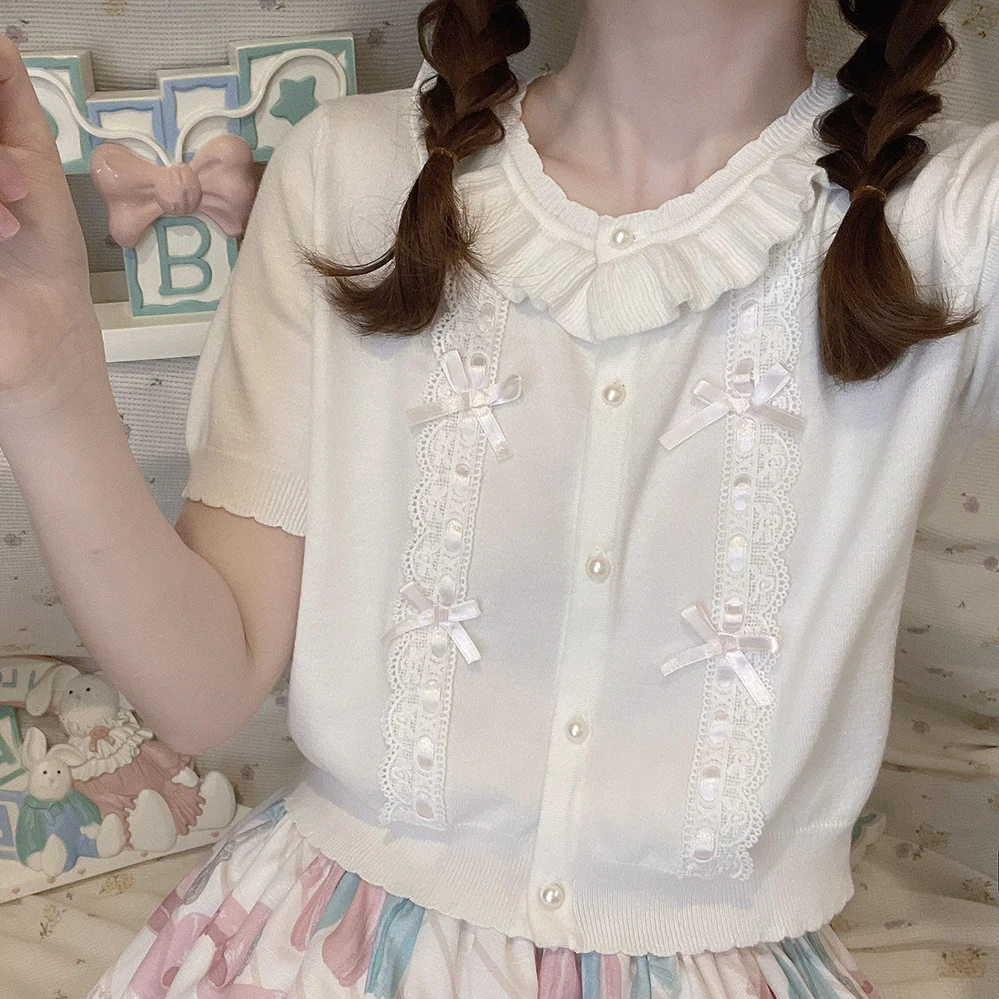 White Bow Knit Top Cardigan HA1102 - Image 2