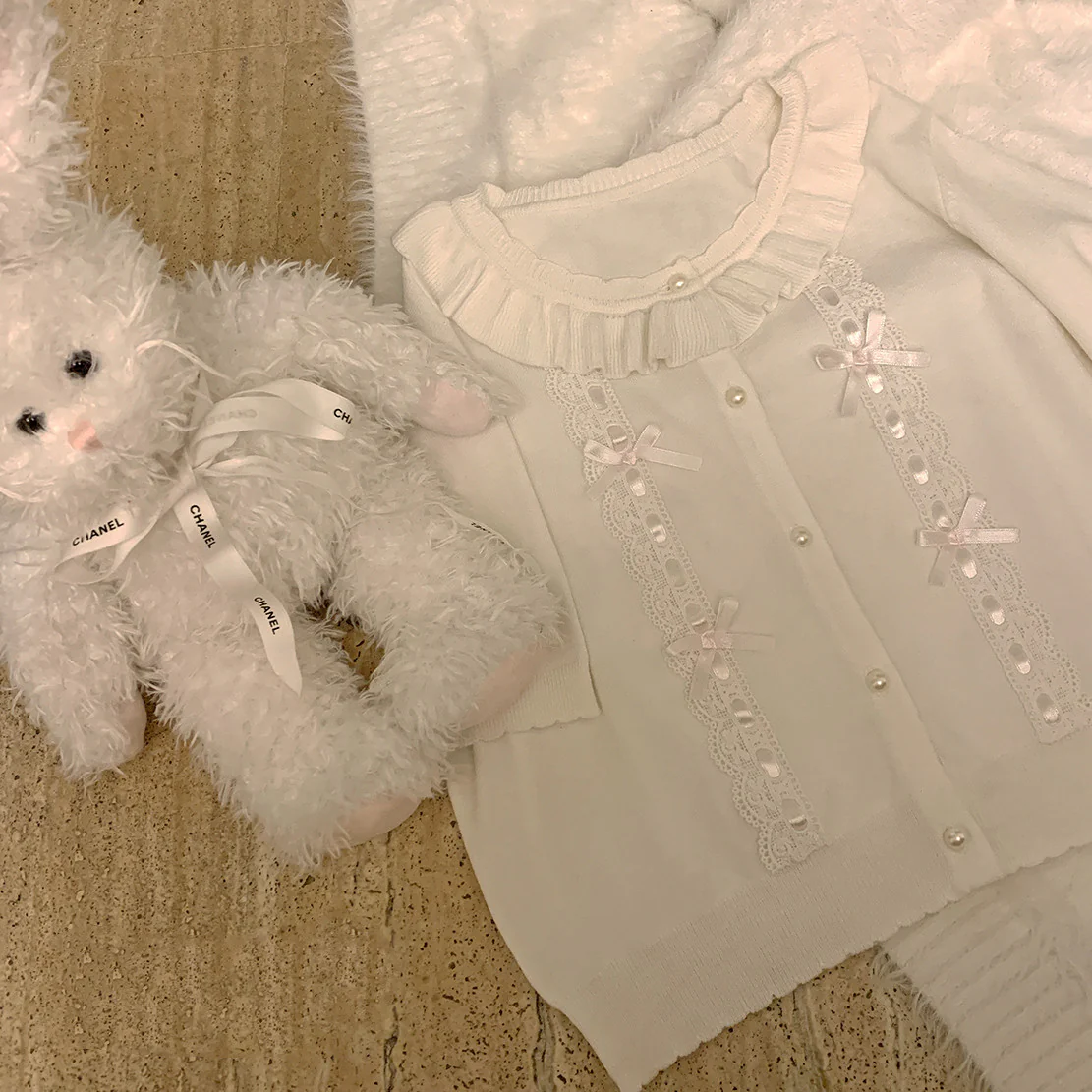 White Bow Knit Top Cardigan HA1102 - Image 3