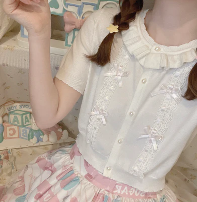 White Bow Knit Top Cardigan HA1102 - Image 6