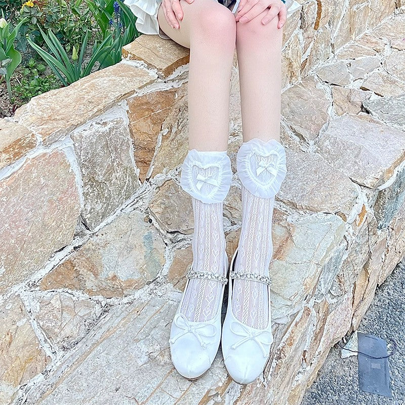 White Bow Lace Socks   HA1947 - Image 3