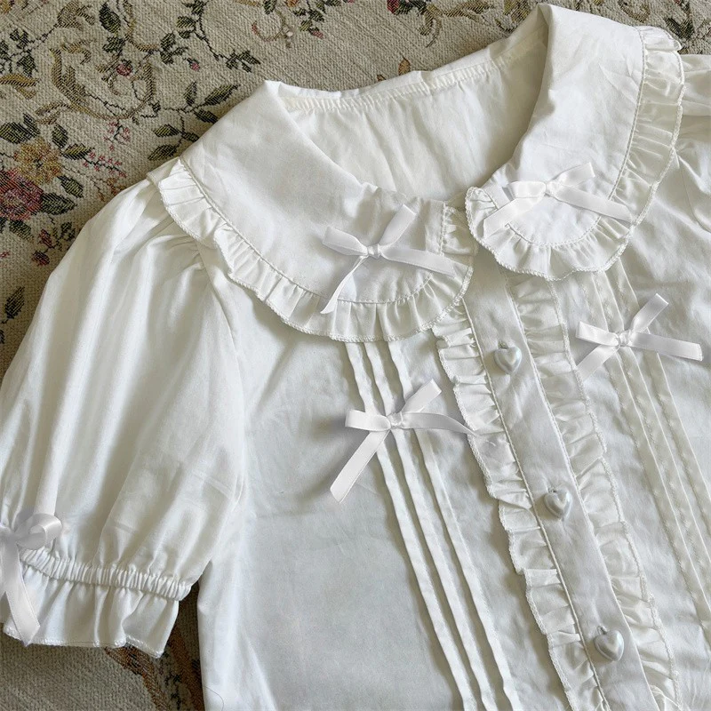 White Doll Collar Puff Sleeve Shirt HA1566 - Image 2