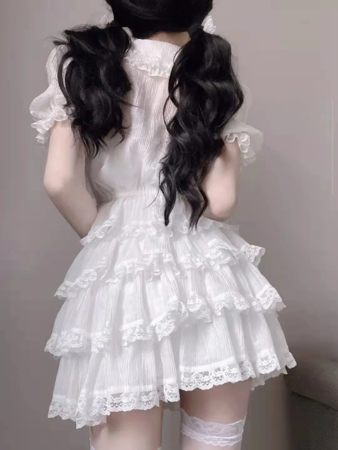 White doll collar shirt+lace lace cake skirt two -piece suit   HA1097 - Image 2