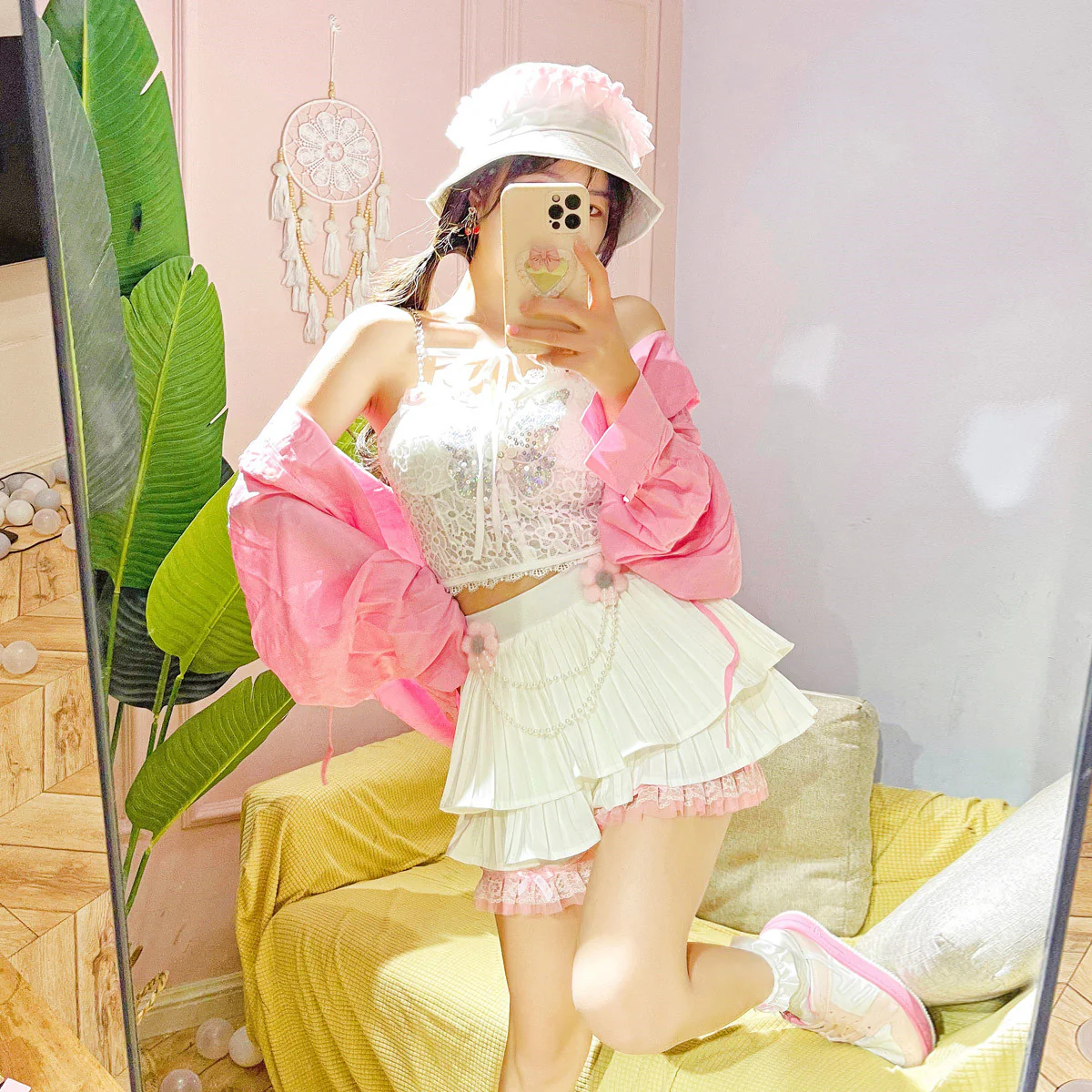 White Floral Pleated Skirt    HA0684 - Image 3