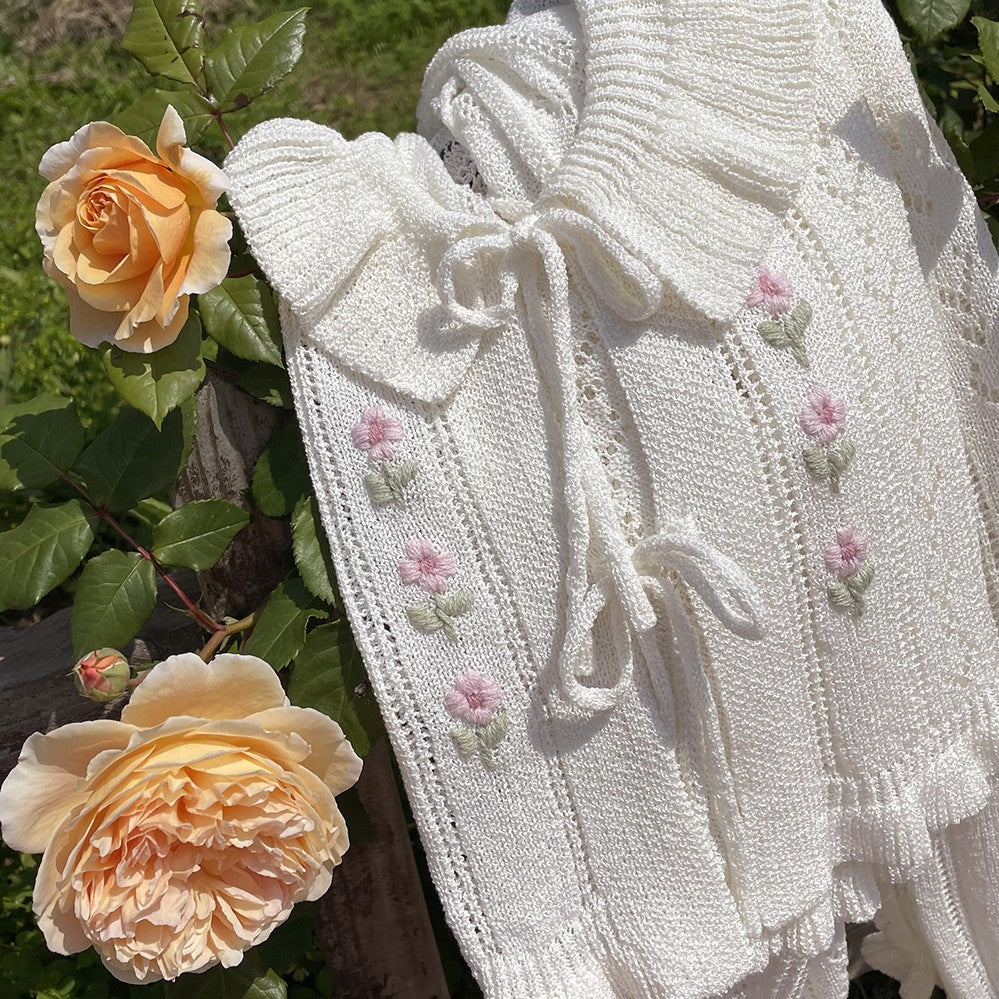 White Hollow Ribbon Cardigan HA1402 - Image 2
