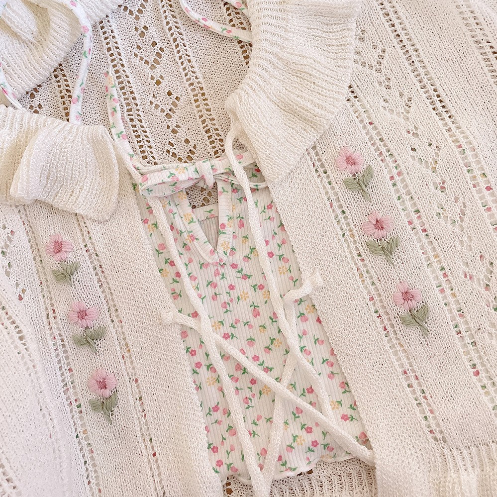 White Hollow Ribbon Cardigan HA1402 - Image 3
