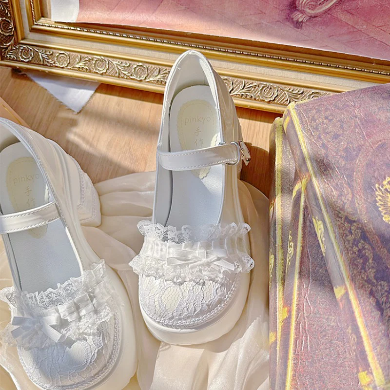 White Lace Bow High Heels   HA2128 - Image 3