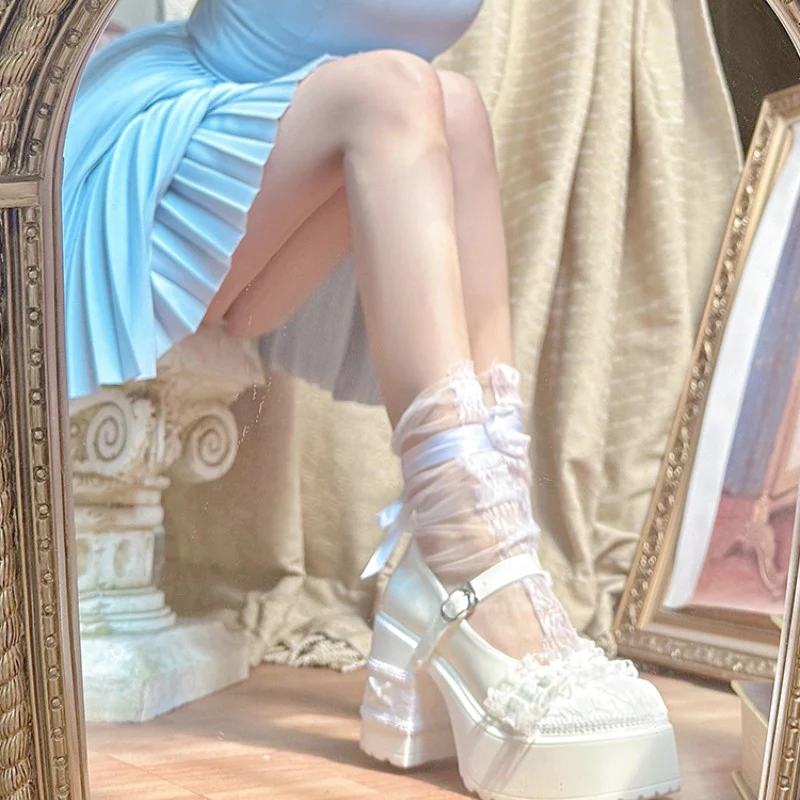 White Lace Bow High Heels   HA2128 - Image 5