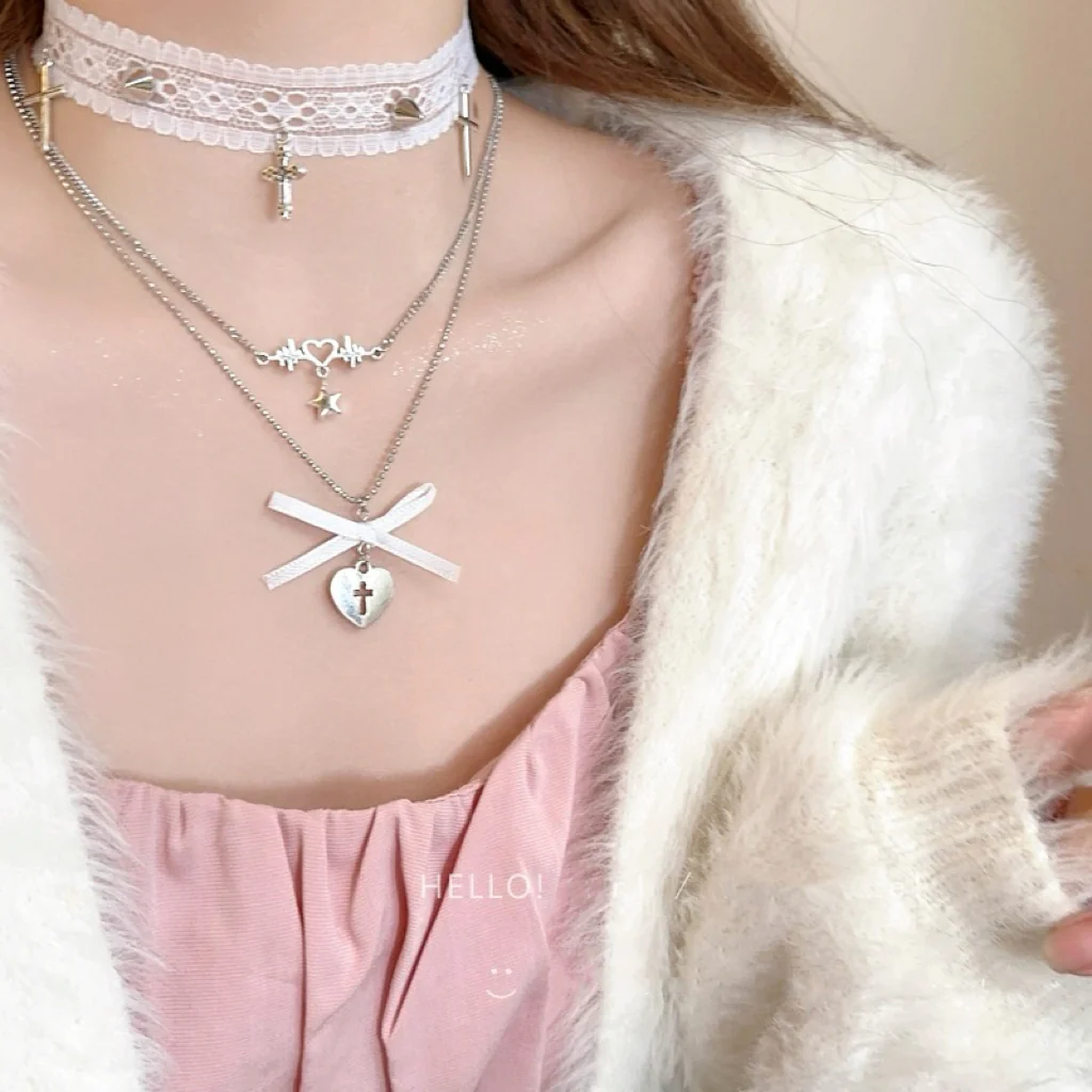 White lace cross clavicle necklace HA2423 - Image 2