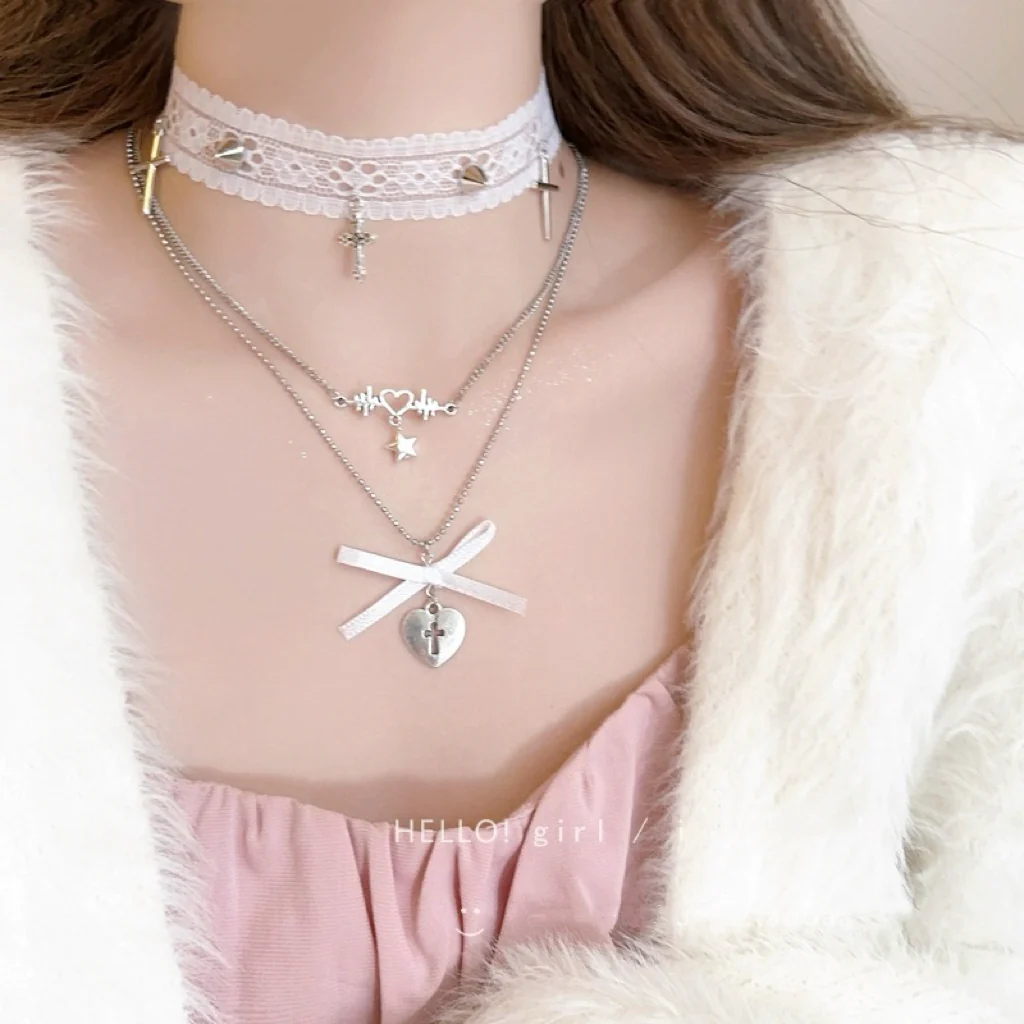 White lace cross clavicle necklace HA2423 - Image 3