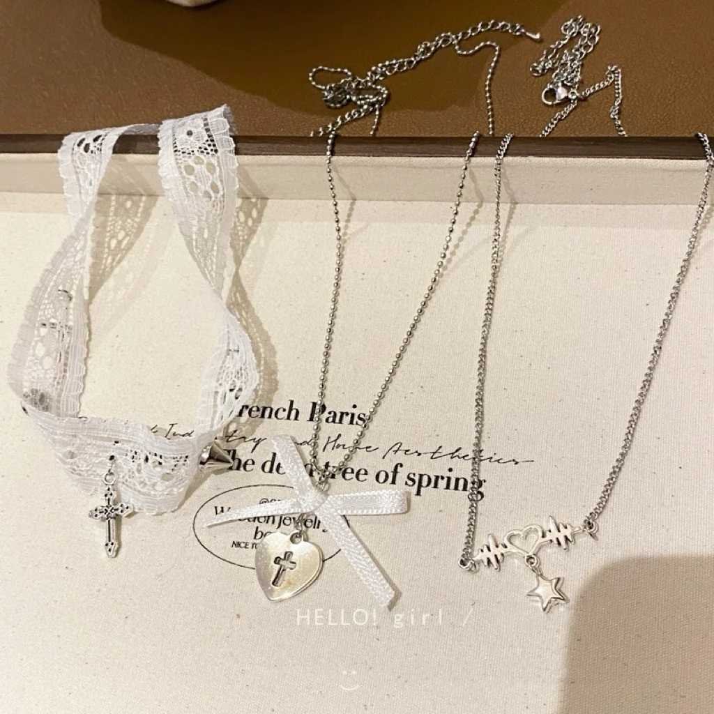 White lace cross clavicle necklace HA2423 - Image 4