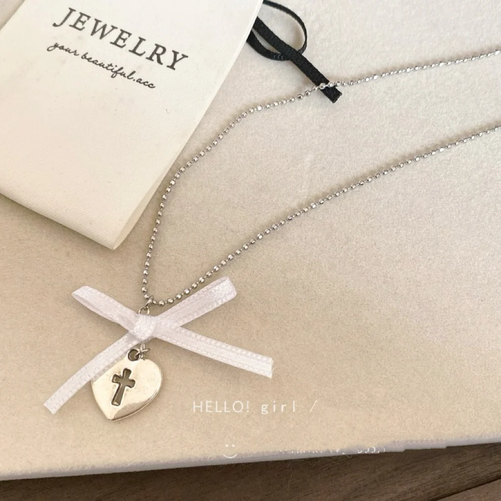 White lace cross clavicle necklace HA2423 - Image 6