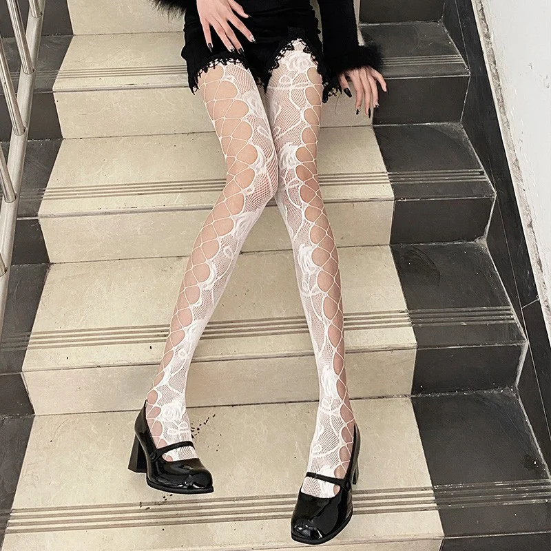White Rose Cutout Fishnet Stockings HA1609 - Image 3