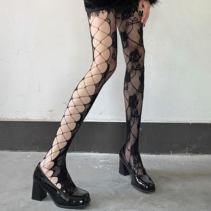 White Rose Cutout Fishnet Stockings HA1609 - Image 4