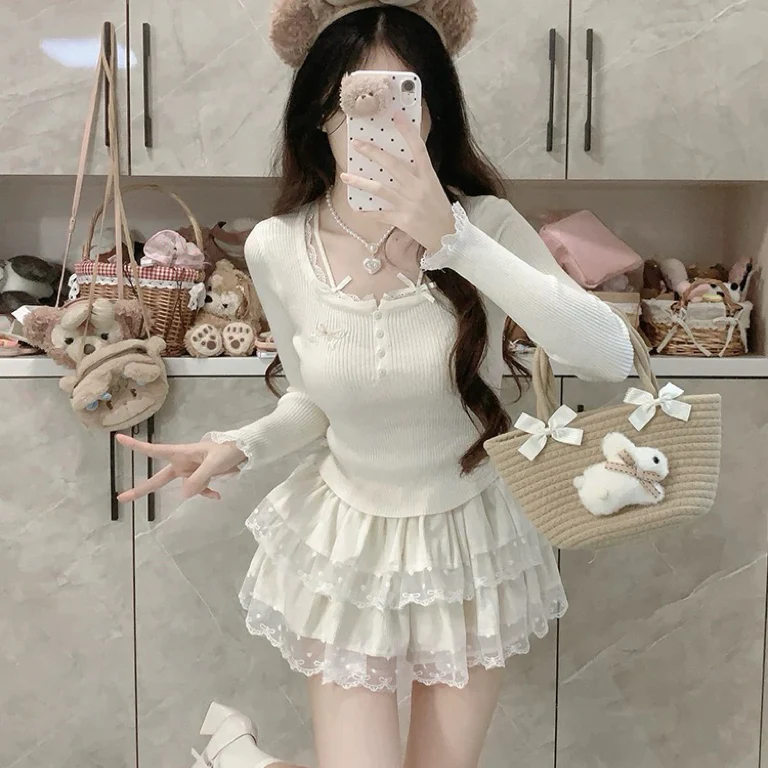 White sweet lace suit HA2739 - Image 2