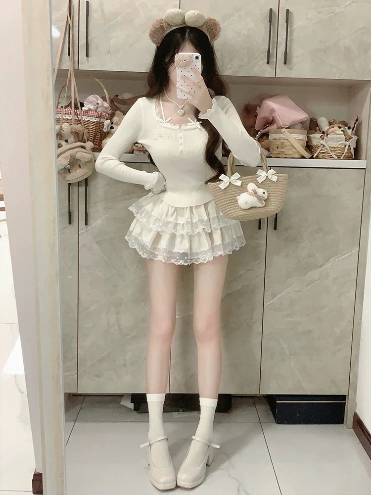 White sweet lace suit HA2739 - Image 3