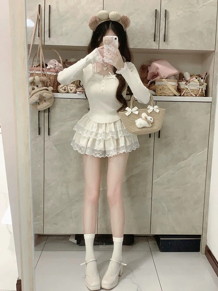 White sweet lace suit HA2739 - Image 4