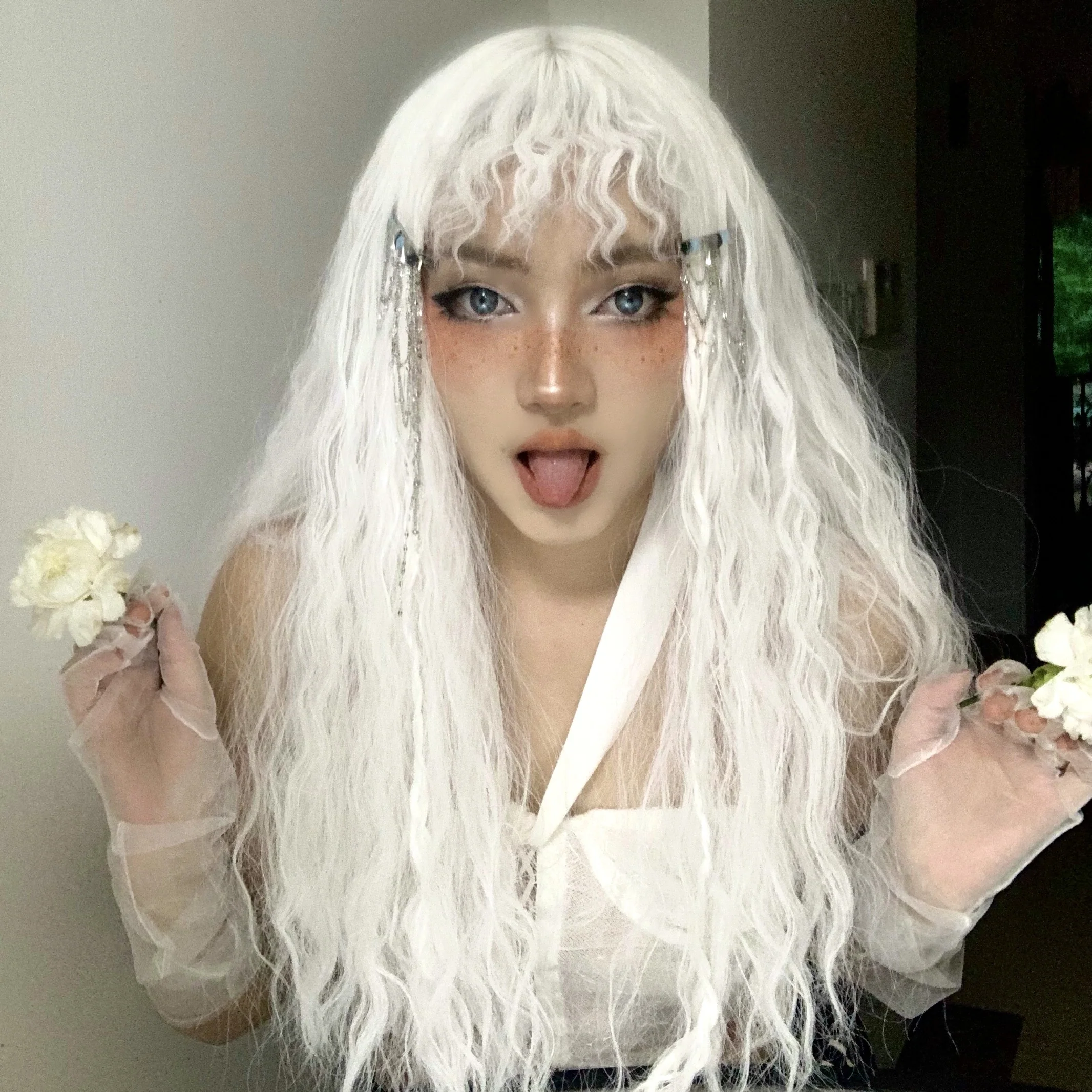 White wool curly long curly hair  HA0571 - Image 5